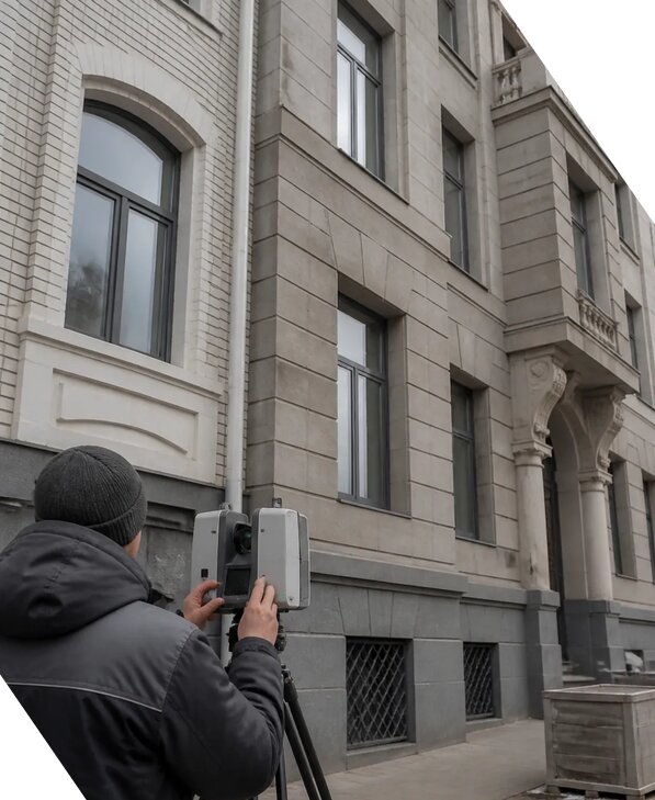 Лазерное сканирование фасадов зданий для обследования в Кургане